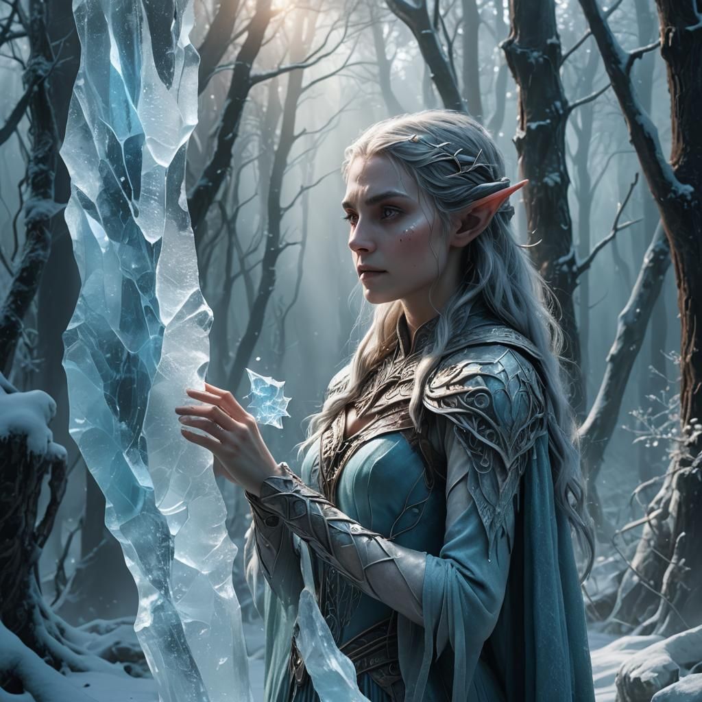 Elf in Ghostly Forest with Ice Fragment