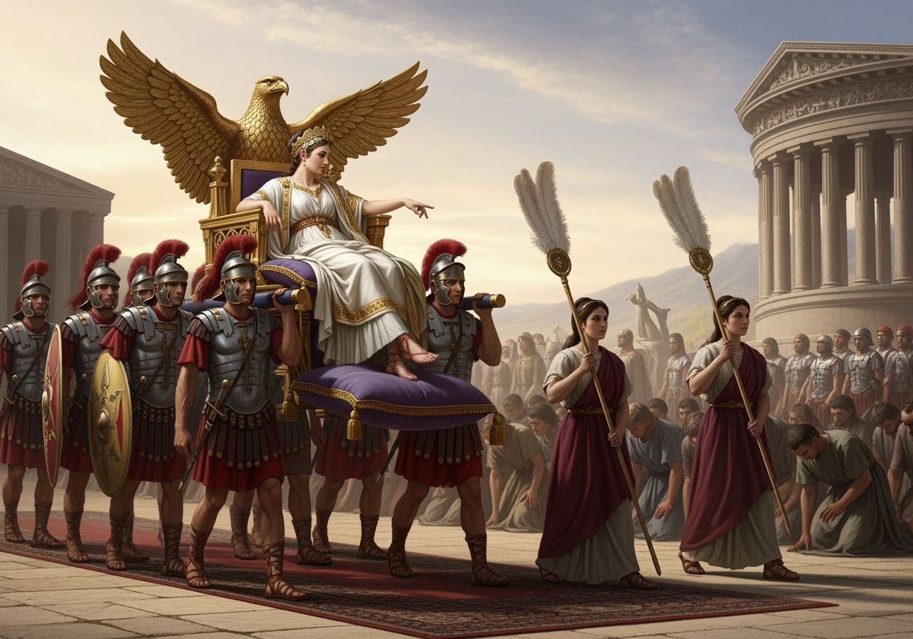 Roman Empress on Eagle Throne, Realistic Detailed Rendering