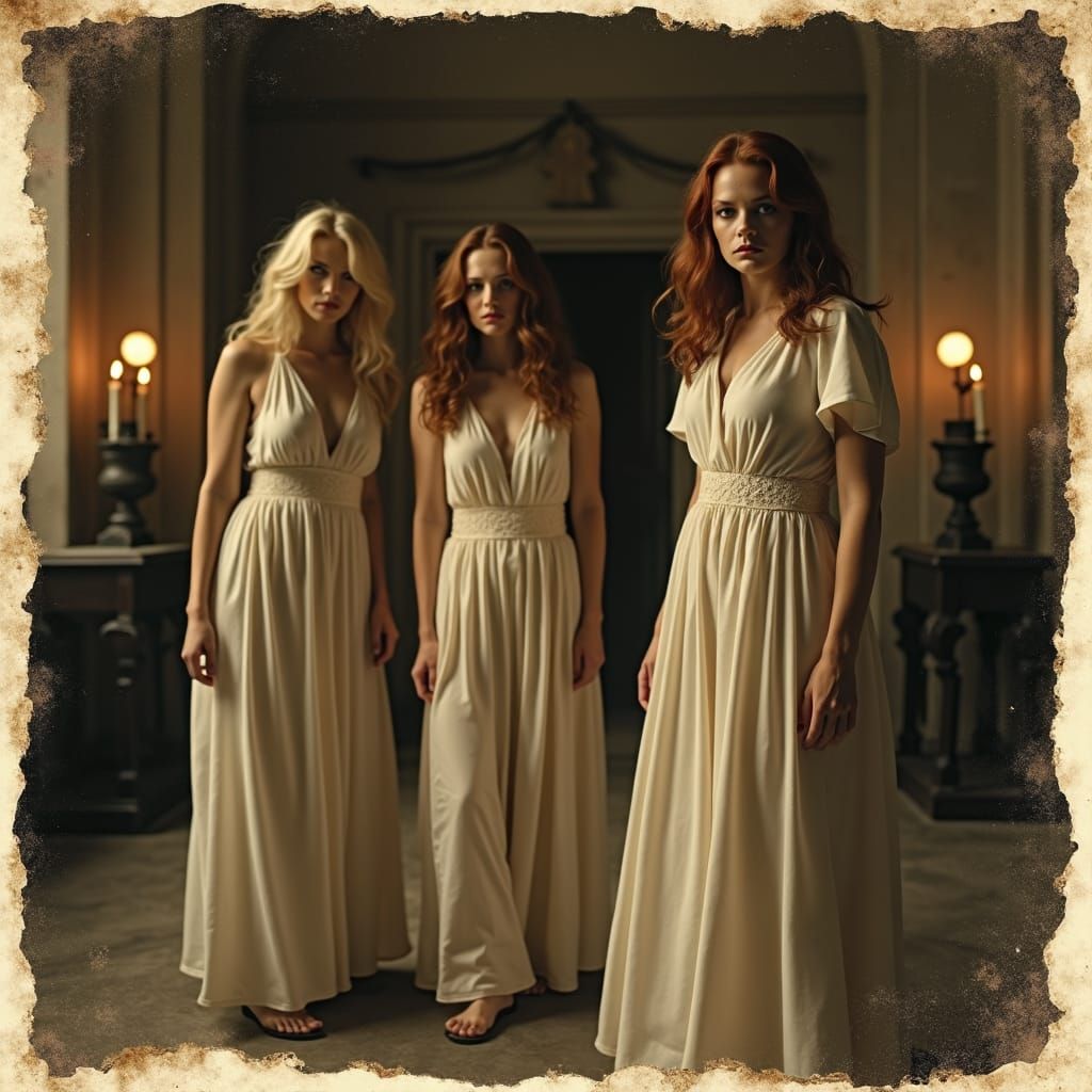 Vintage Sepia Photograph of Vampire Women