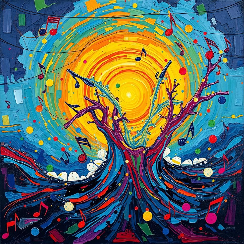 Psychedelic Sunset Splash in Expressionist Oil Painting