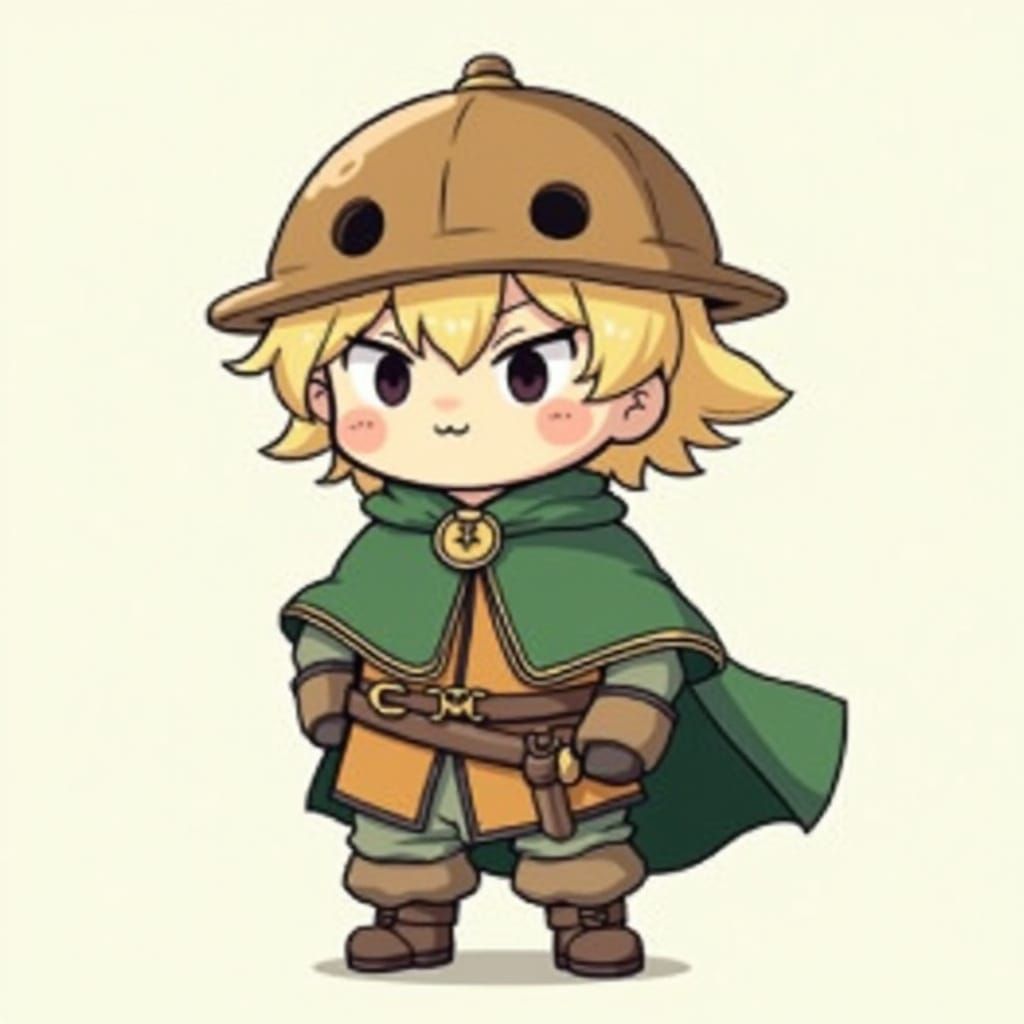 Anime Chibi Boy with Bucket Helmet in Pastel Colors