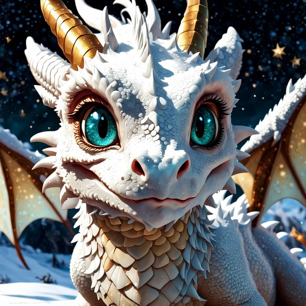 Anime Dragon Stargazing in Snowy Landscape