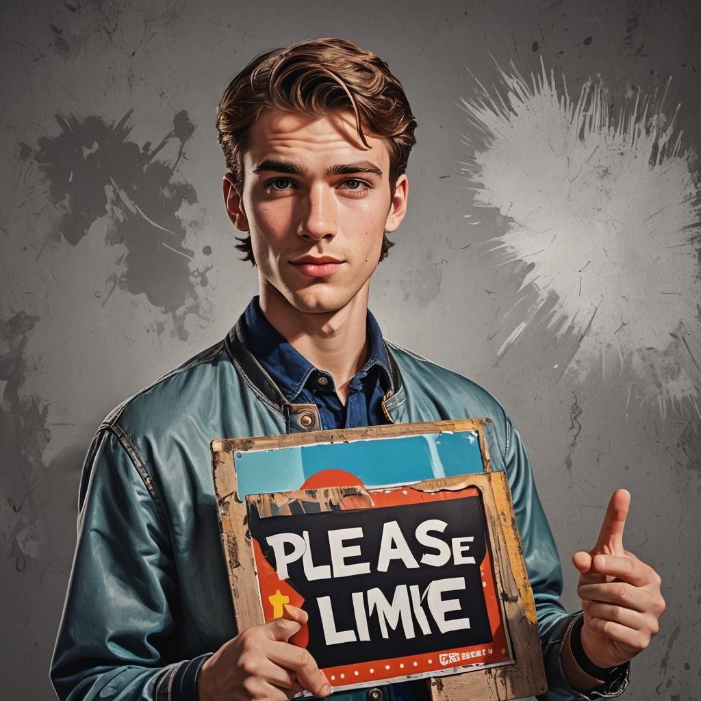 Pop Art Portrait: Man with 'Like' Sign