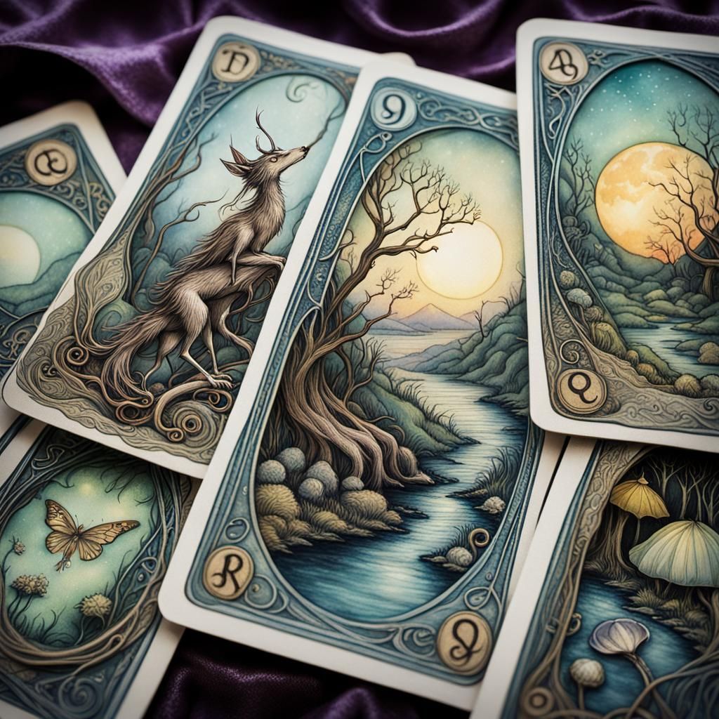 Mystical Tarot Cards in a Vintage Fantasy Style