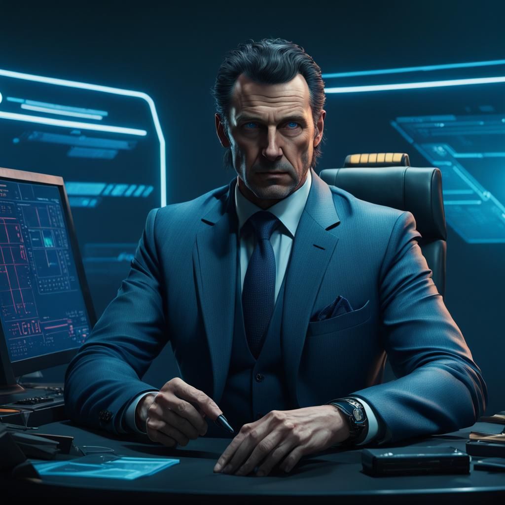 Arrogant CEO in Cyberpunk Neon Style