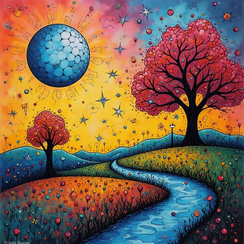 Surreal Geometric Landscape Inspired by Vasarely and Burton