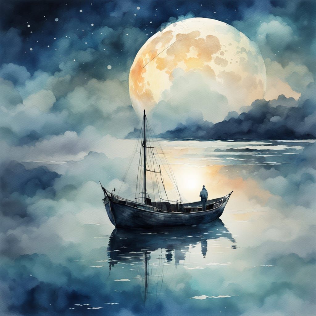 Giant Glowing Moon Over Calm Ocean Reflection