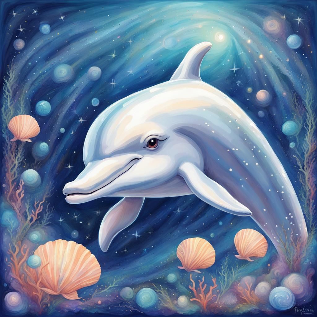Dolphin's Celestial Swim: A Neo-Impressionist Underwater Dre...