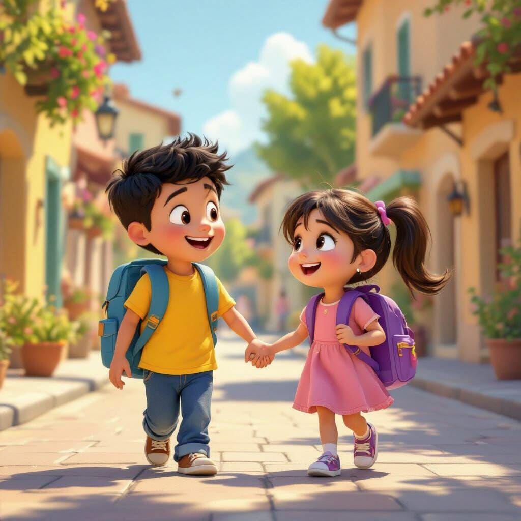 Ali and Sara Walk in 3D Disney Pixar Style