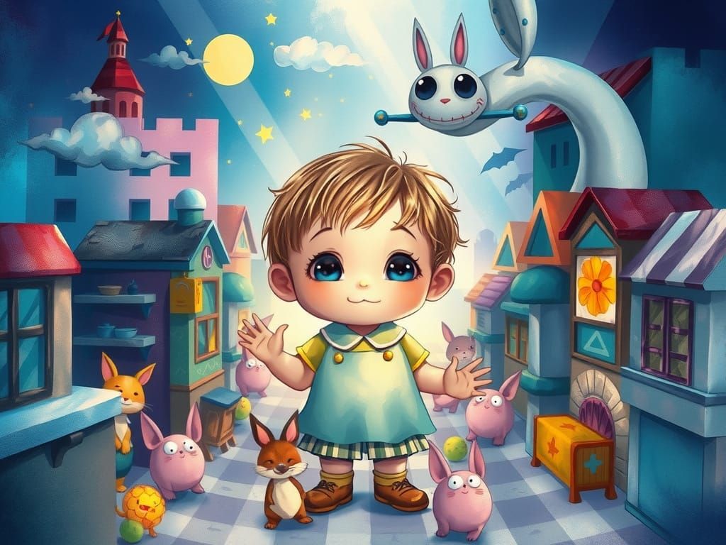 Joyful Kidcore Scene in Watercolor Style