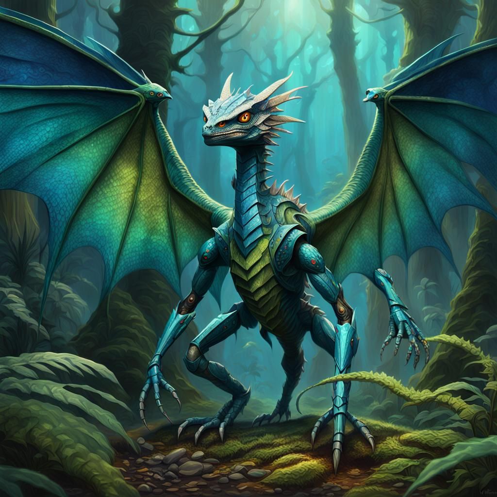 Epic Cyberpunk Dragon Robot in Mystical Forest