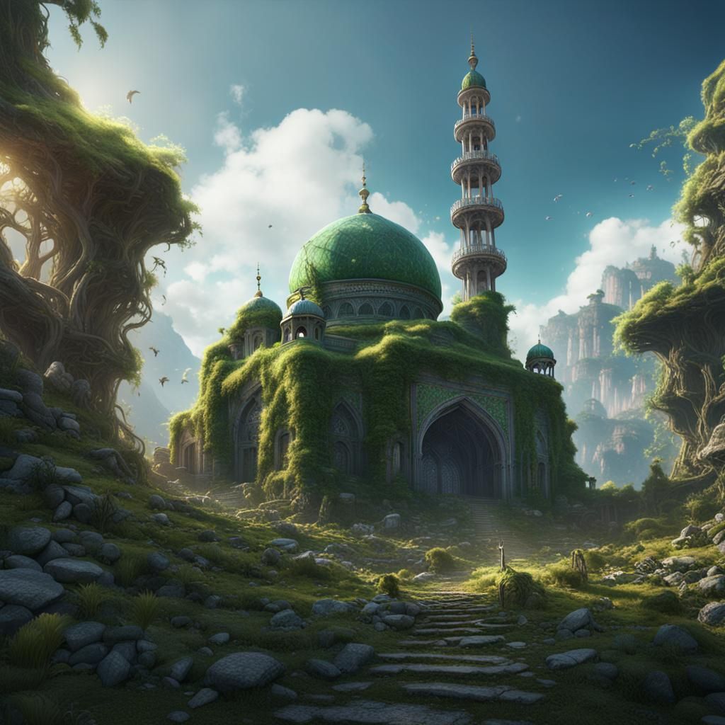 Abandoned Mosque in Nature: Detailed Matte Painting