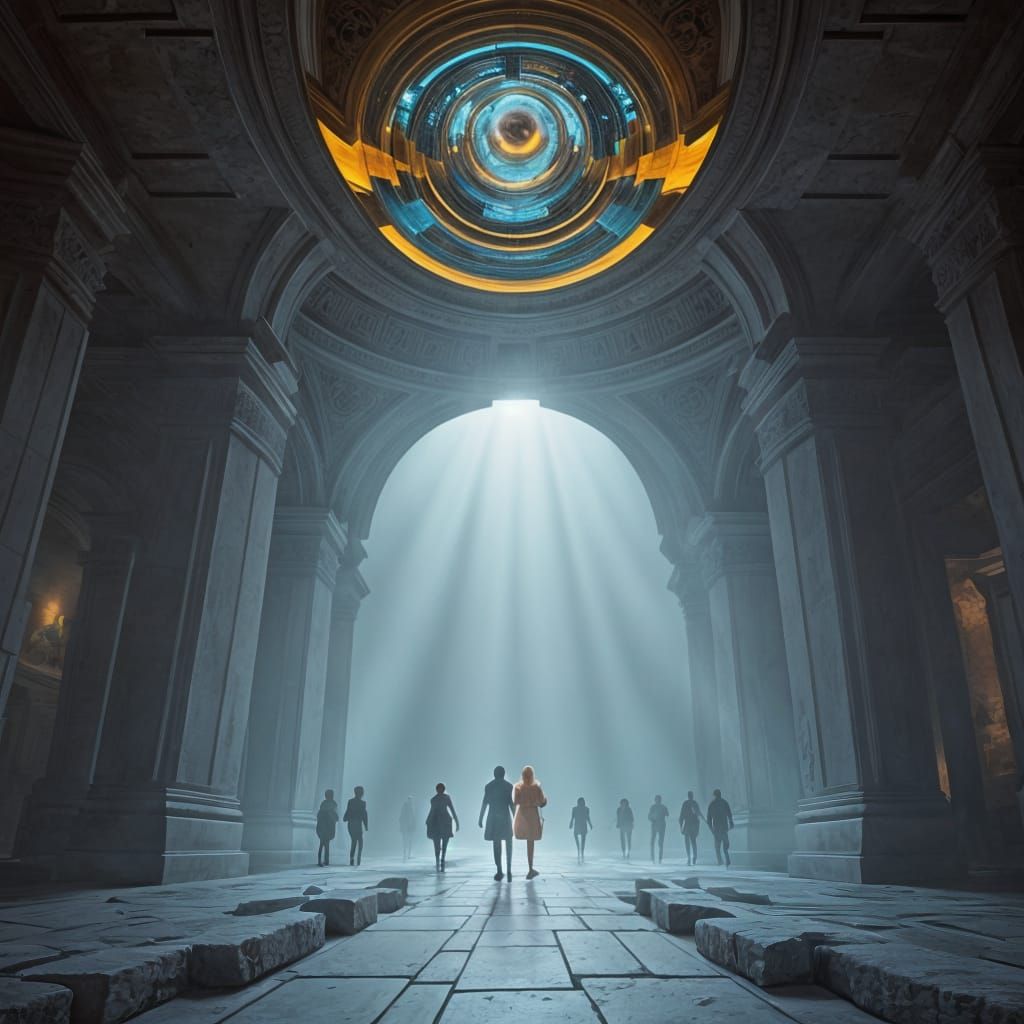 Surreal Subterranean Cityscape in Triadic Colors