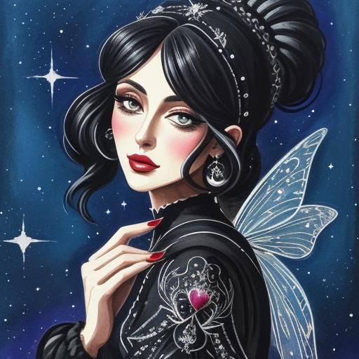 (Lora : Sparkle) beautiful face, Black Acid ink, Adorable it...