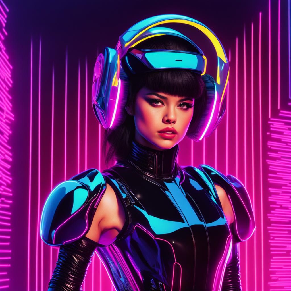 Selena Gomez as a Synthwave Cyborg Robot