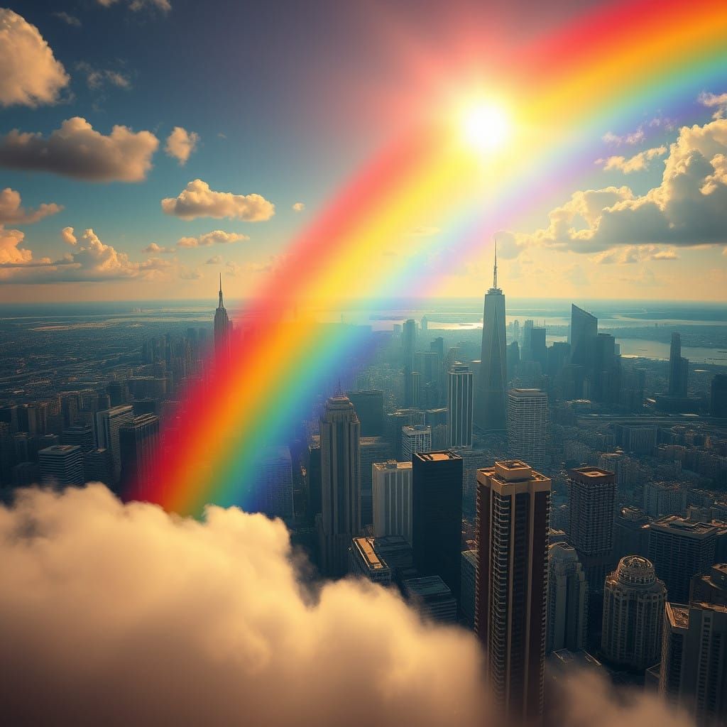 Surreal City Rainbow in Vibrant Hues