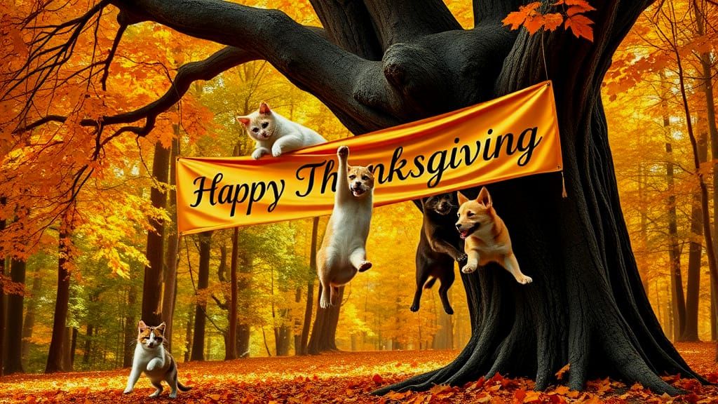 Festive Thanksgiving Scene with Animals Playing Football