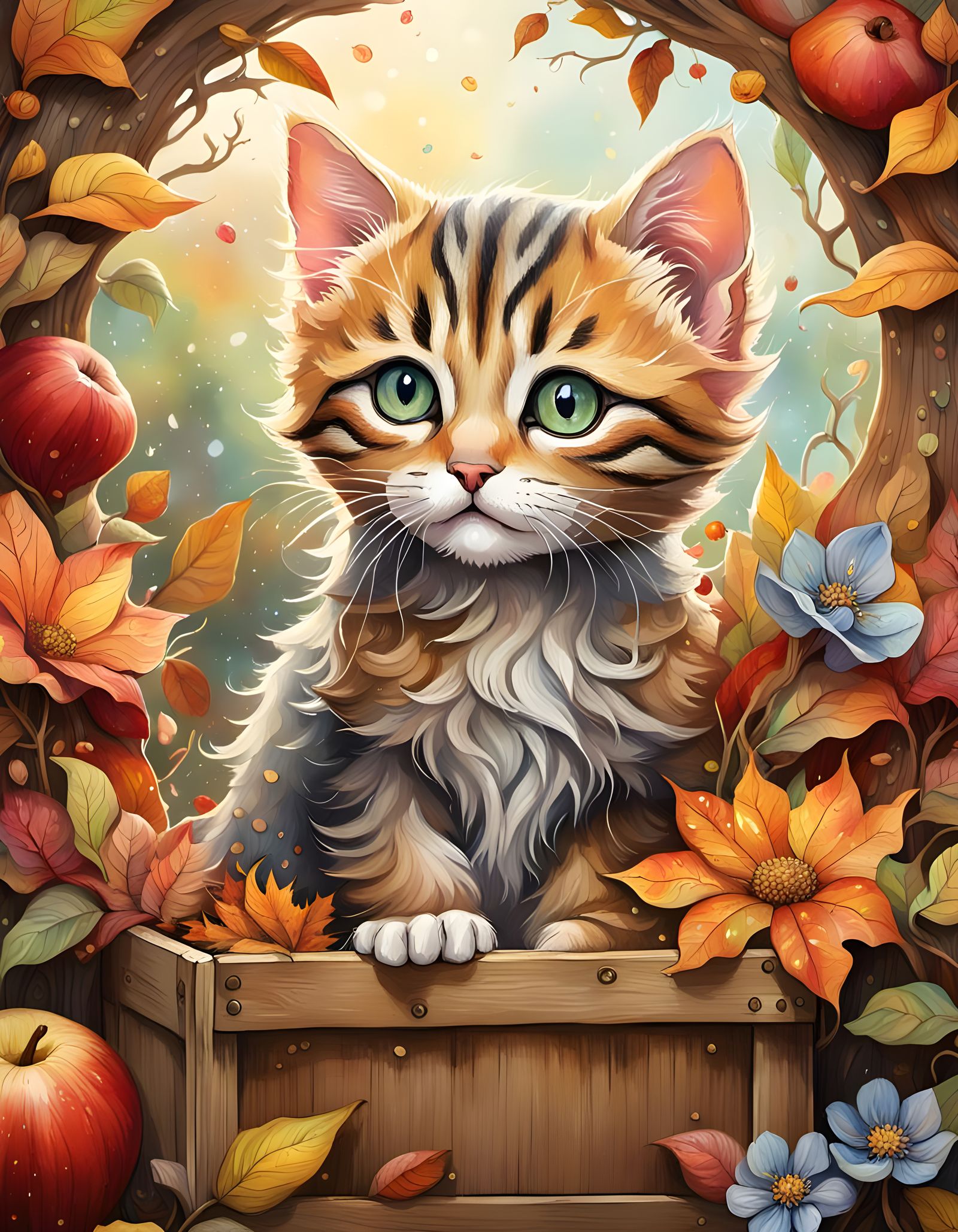 Mystical Chibi Kitten in Autumnal Setting