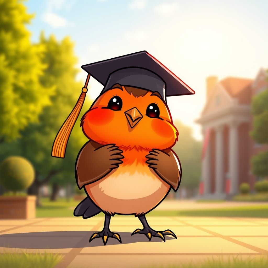 Chibi Robin Redbreast Graduation in Golden Hour
