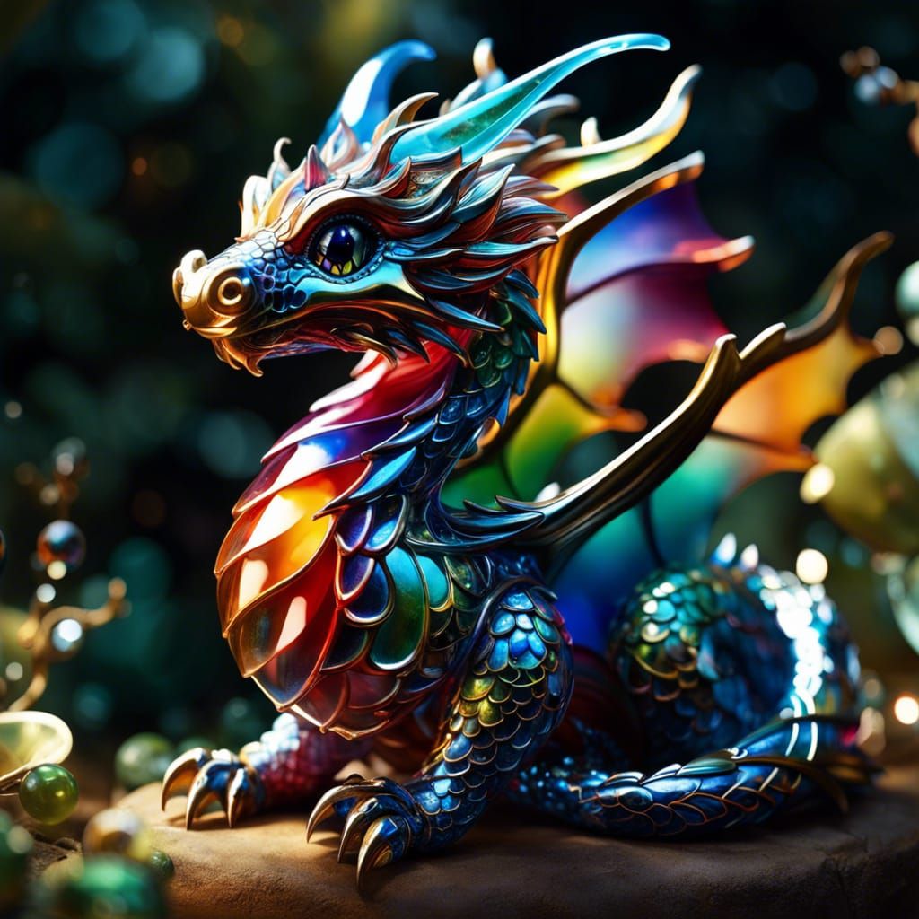 Multicoloured Glass Dragon Fantasycore Artwork