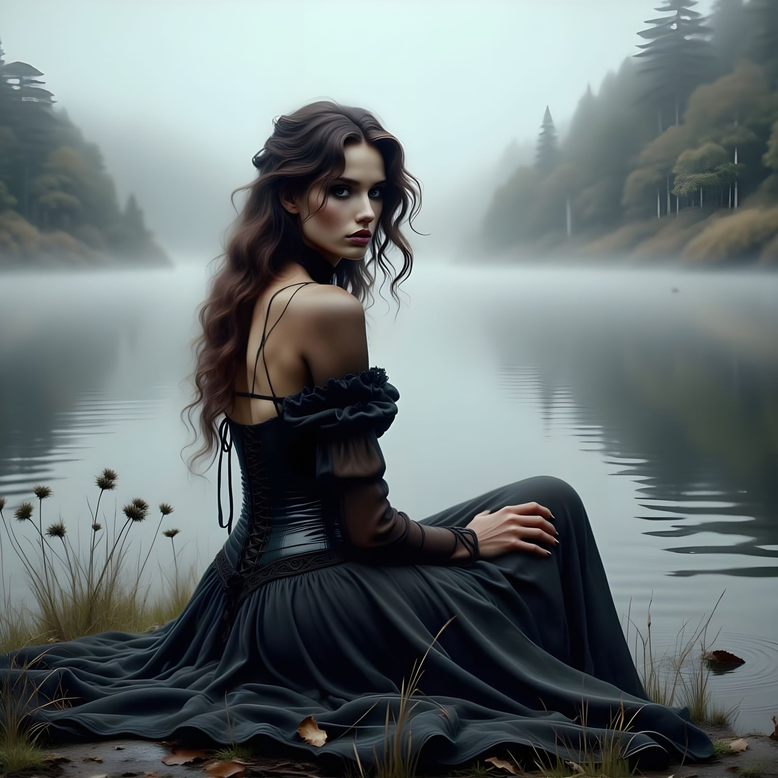 Melancholic Woman in Romantic Gothic Style Portrait