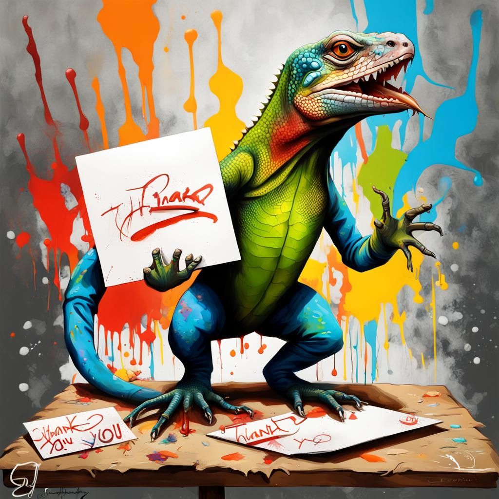 Lizard Bearing Gifts in Graffiti Art Style