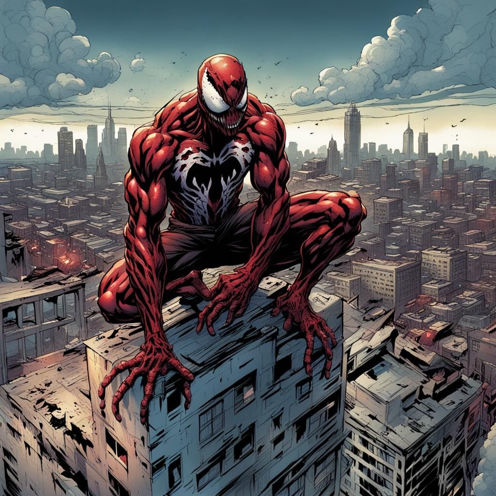 Carnage Overlooking City: Comic Book Art