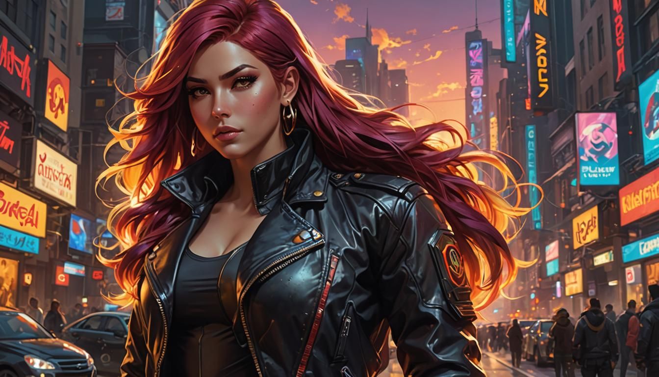 Sunset Shimmer in Cyberpunk Leather Jacket Portrait