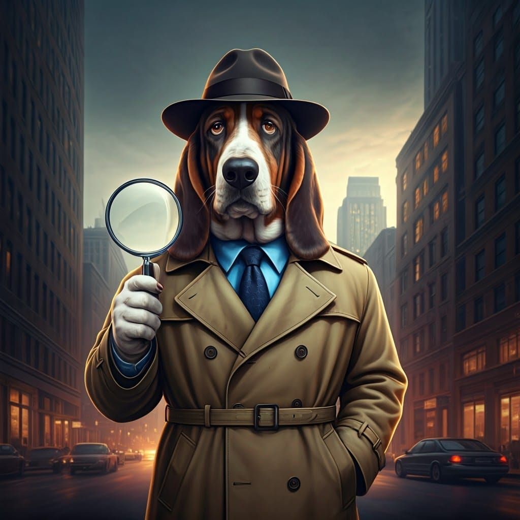 Mysterious Basset Hound Detective Examines City Clues