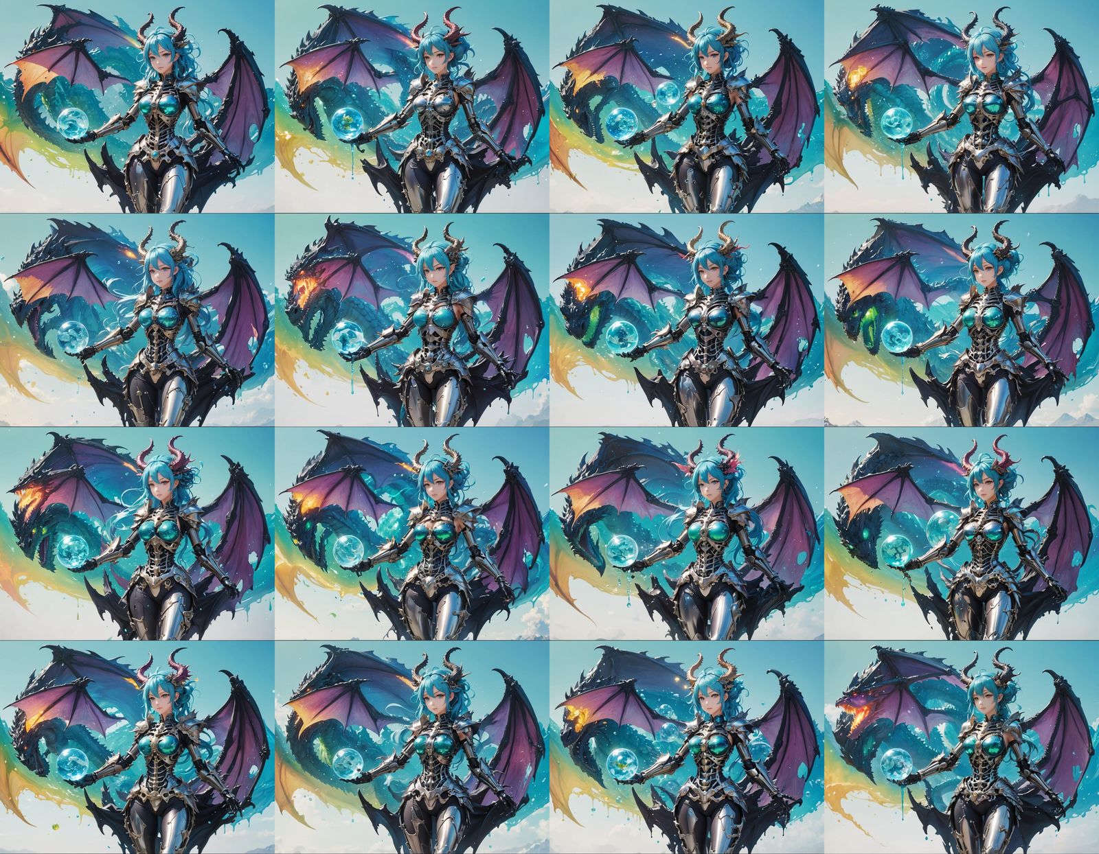 Rainbow Slime Chimera Girl with Metal Skeleton