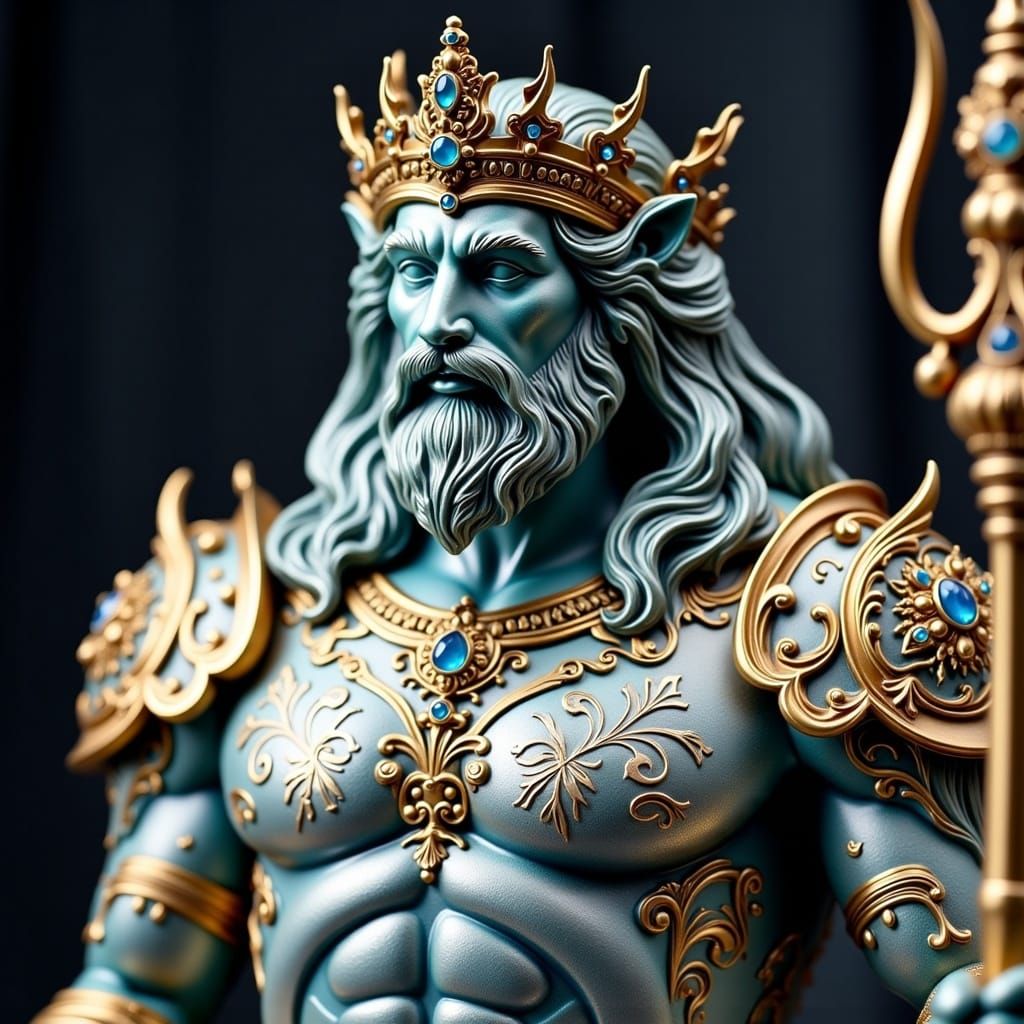 Merman Emperor Statue Portrait in Watercolor