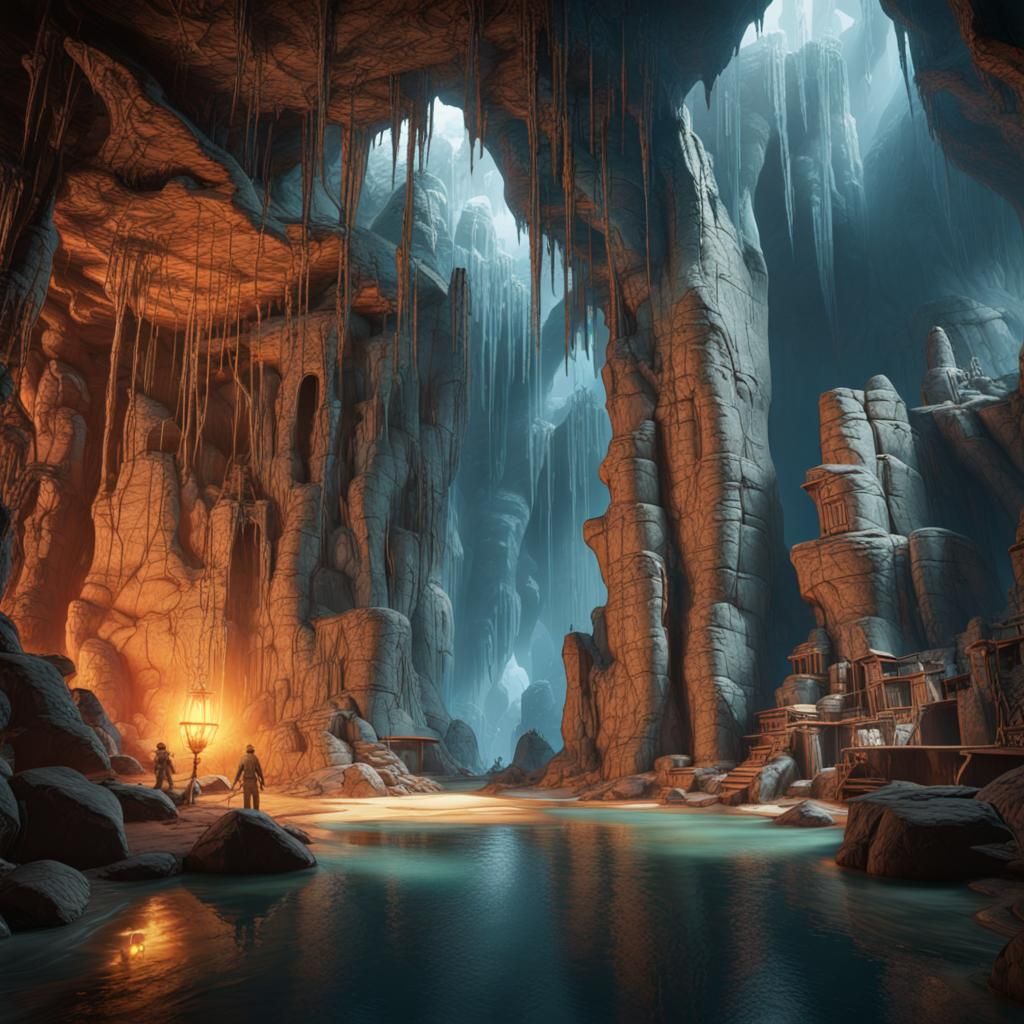 Indiana Jones in a Fantastical Crystal Cave