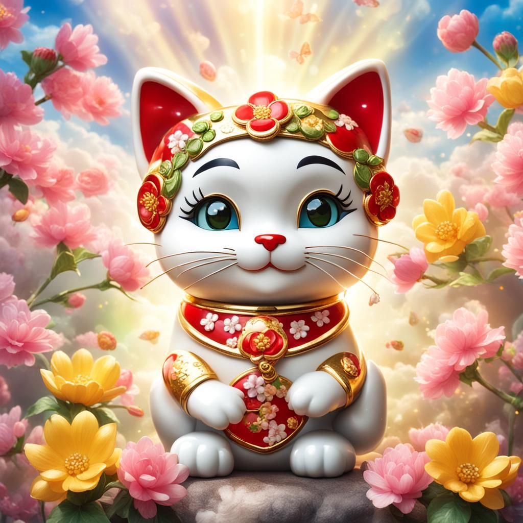 Maneki Neko Betty Boop with Spring Flowers