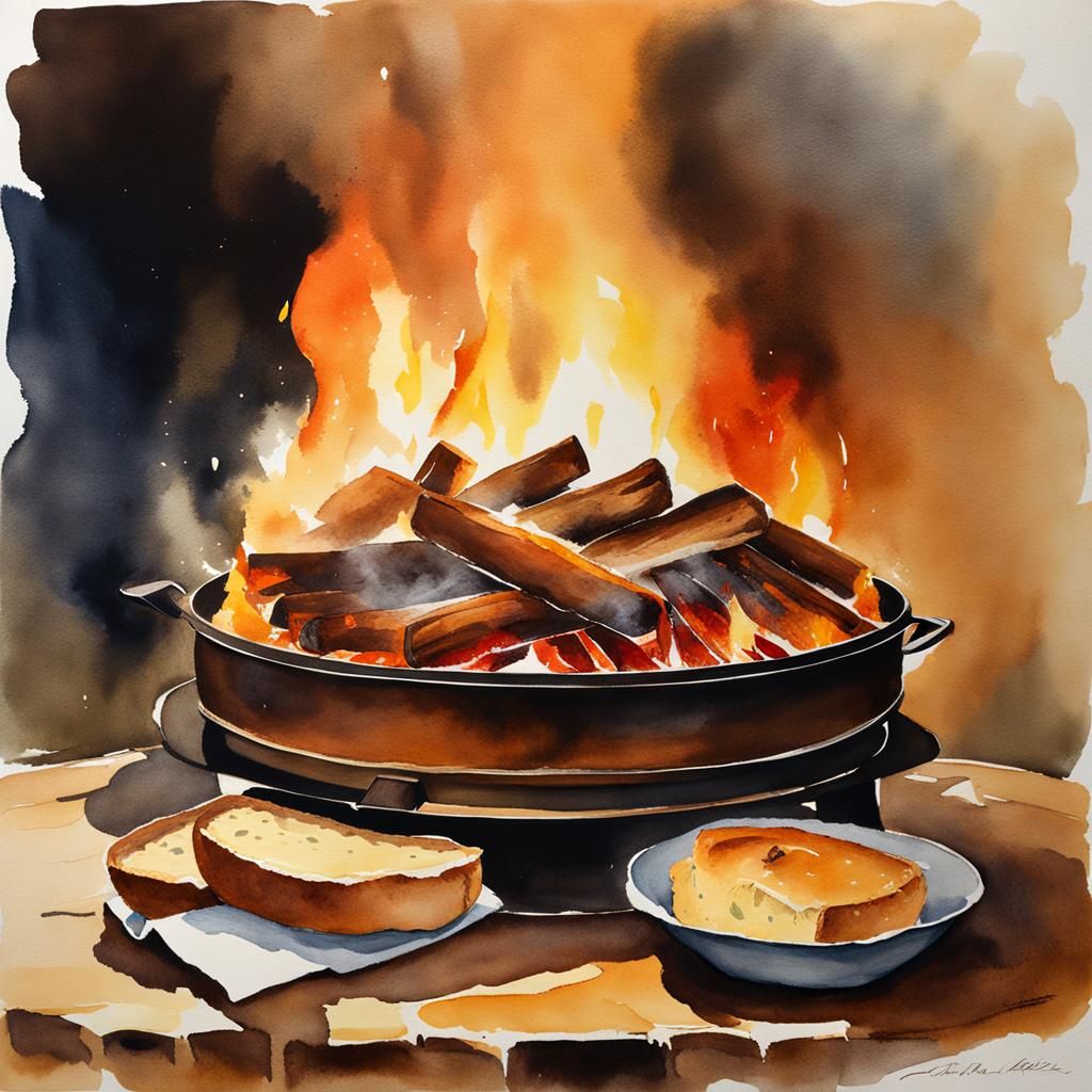 Wood Oven Breads in Watercolor and Ink