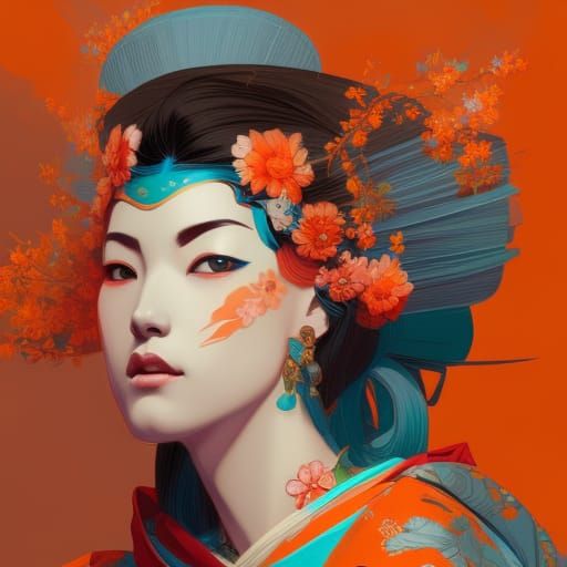 Geisha Concept Art in Art Nouveau Style
