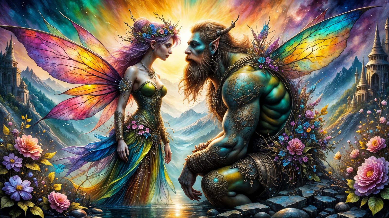 Fairy Punk Love in a Sunset Mountain Stream