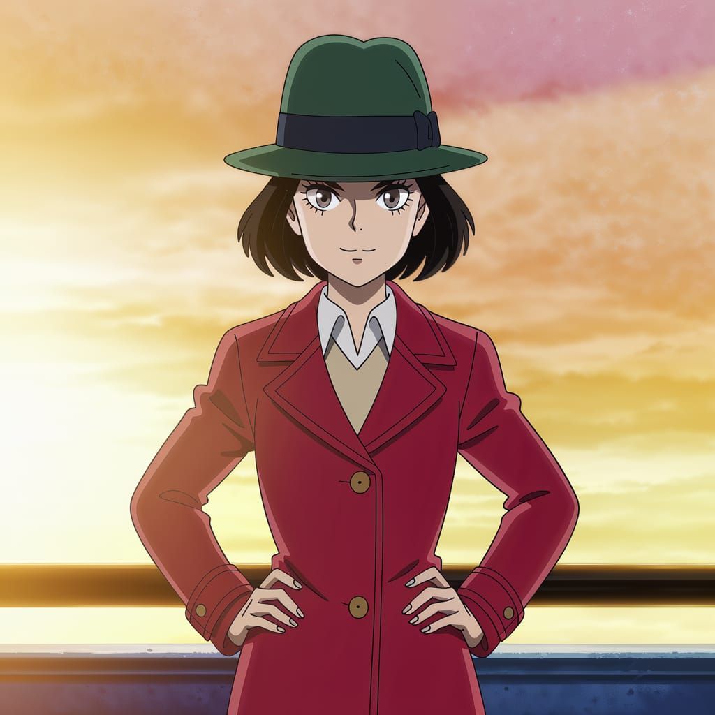 Enola Holmes Full Body Anime Portrait at Sunset