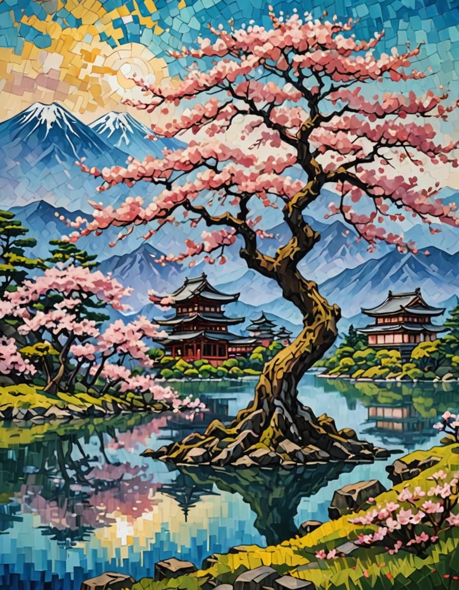 Ancient Sakura Tree as Expressionist Impasto Painting