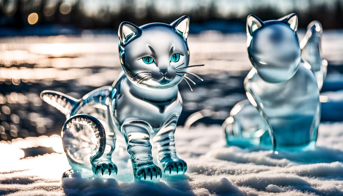 Detailed Kitten Ice Sculpture