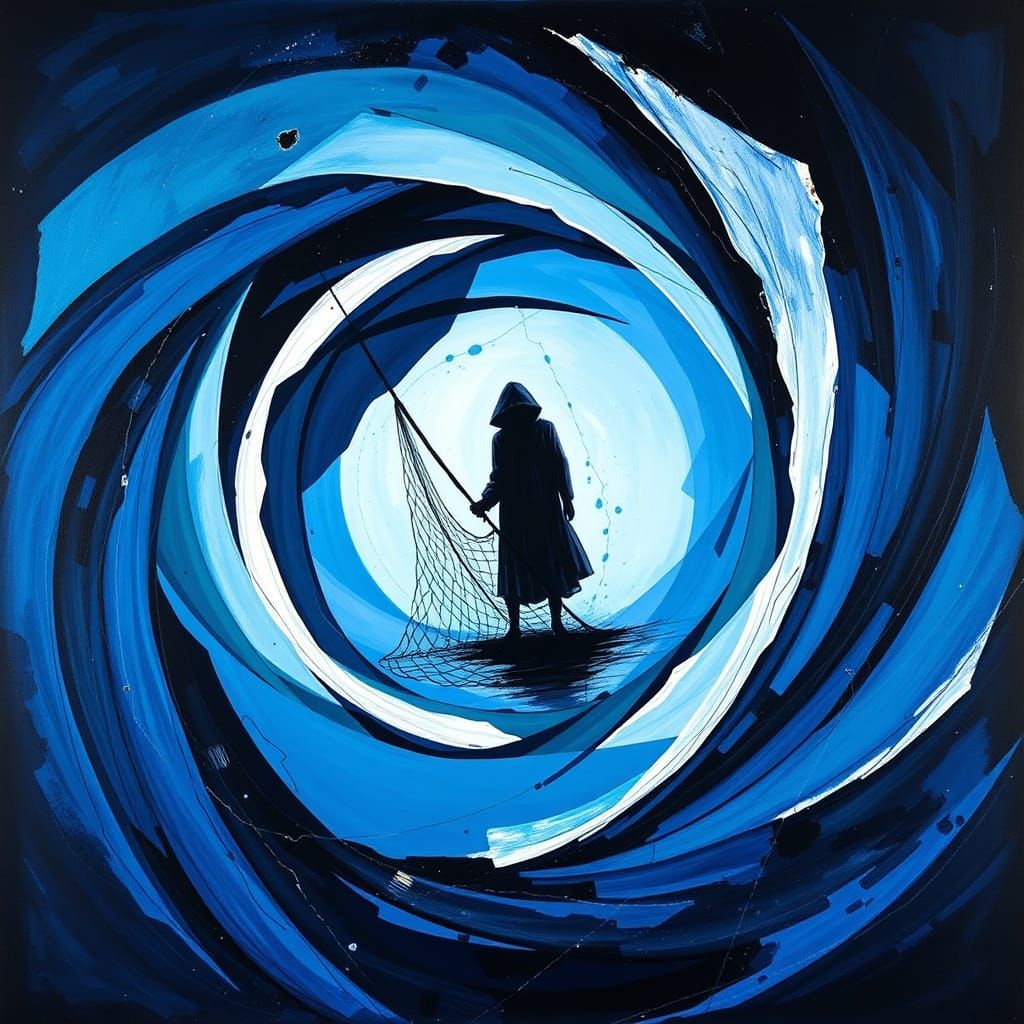 Abstract Vortex with Shadowy Figure and Fishing Net