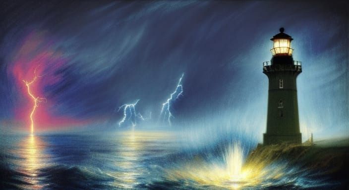 Fantasy Clockwork Lighthouse in Impressionist Style
