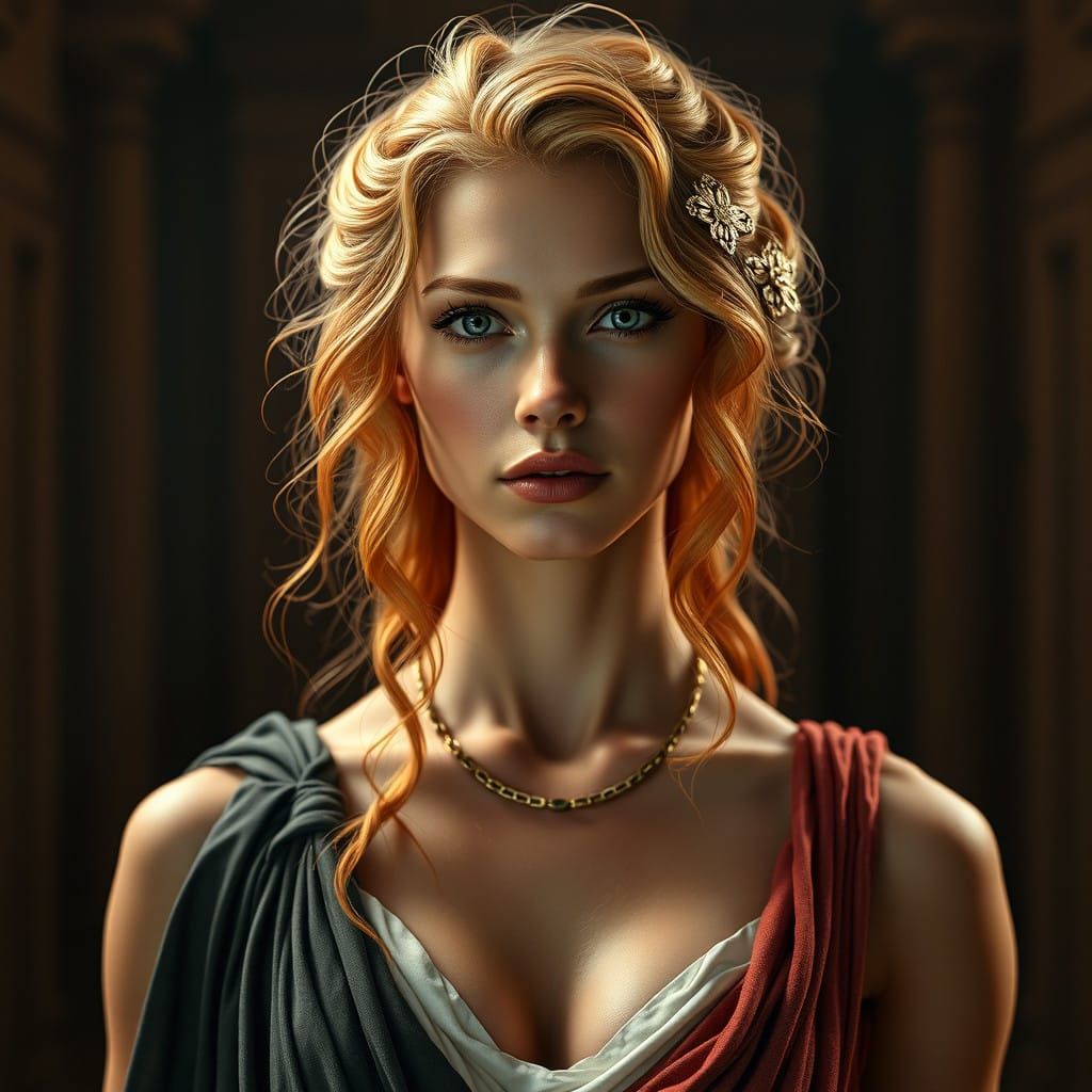 Elegant Ancient Greek Goddess in Hyper-Realistic Portrait
