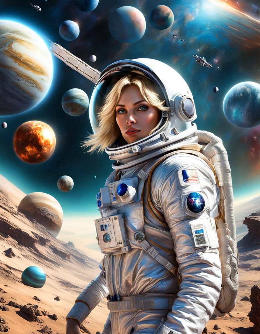 Astronaut Girl in Space, Fantasy Art Style