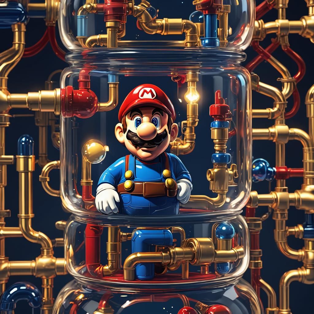 Mario Outside Plumber Jar in Vibrant Digital Art