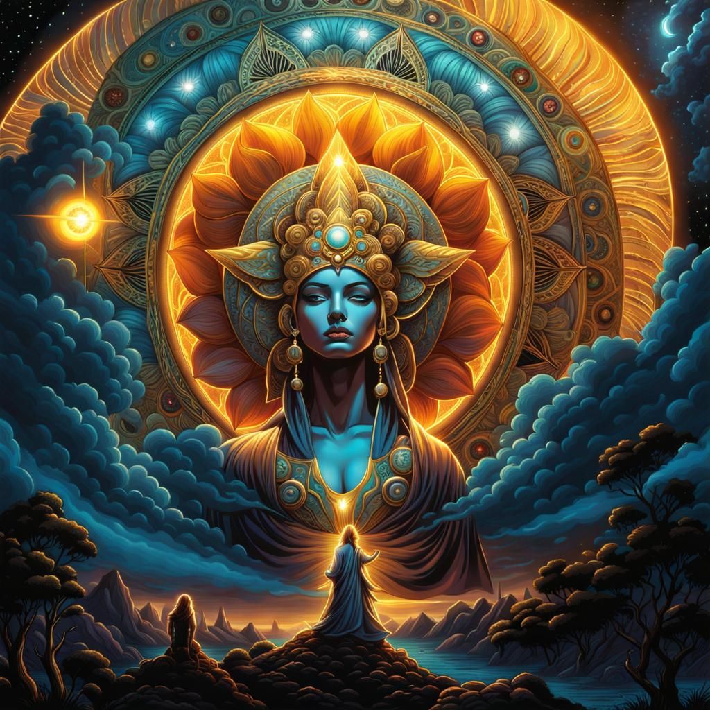 Golden Angelic Being with Psychedelic Mandala