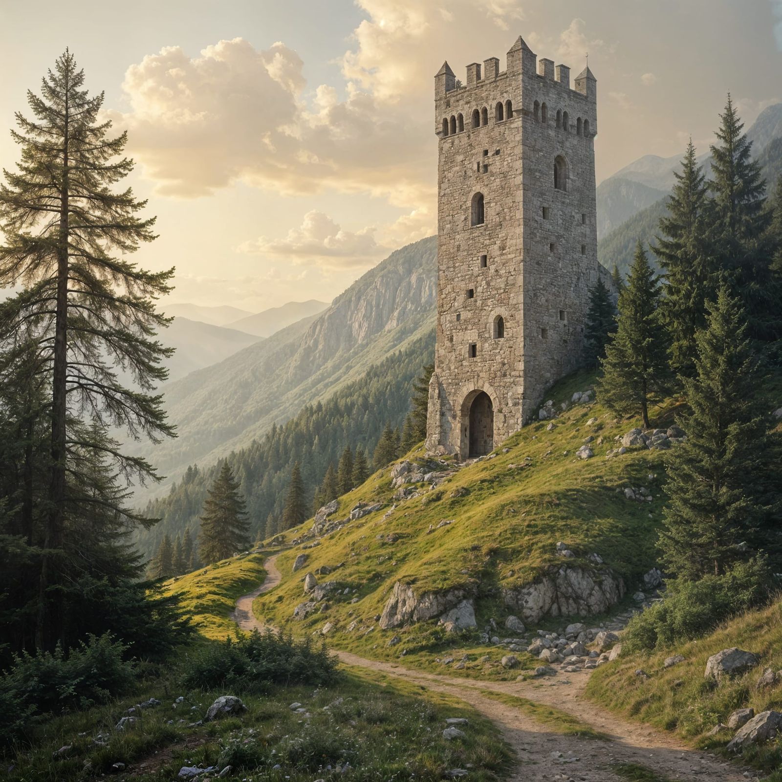 Majestic Medieval Castle Amidst a Verdant Forest