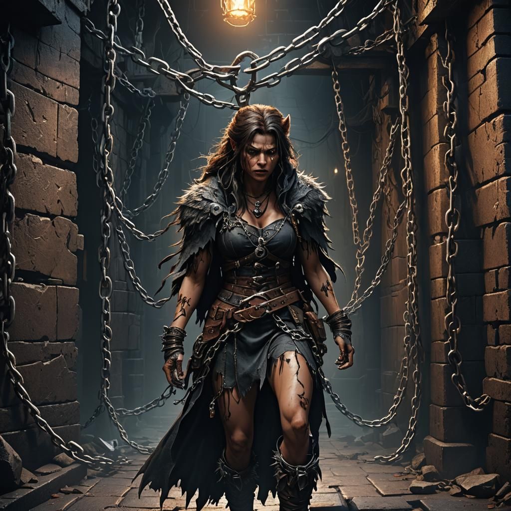 Dark Dungeon: Bound Woman's Fantasy Art
