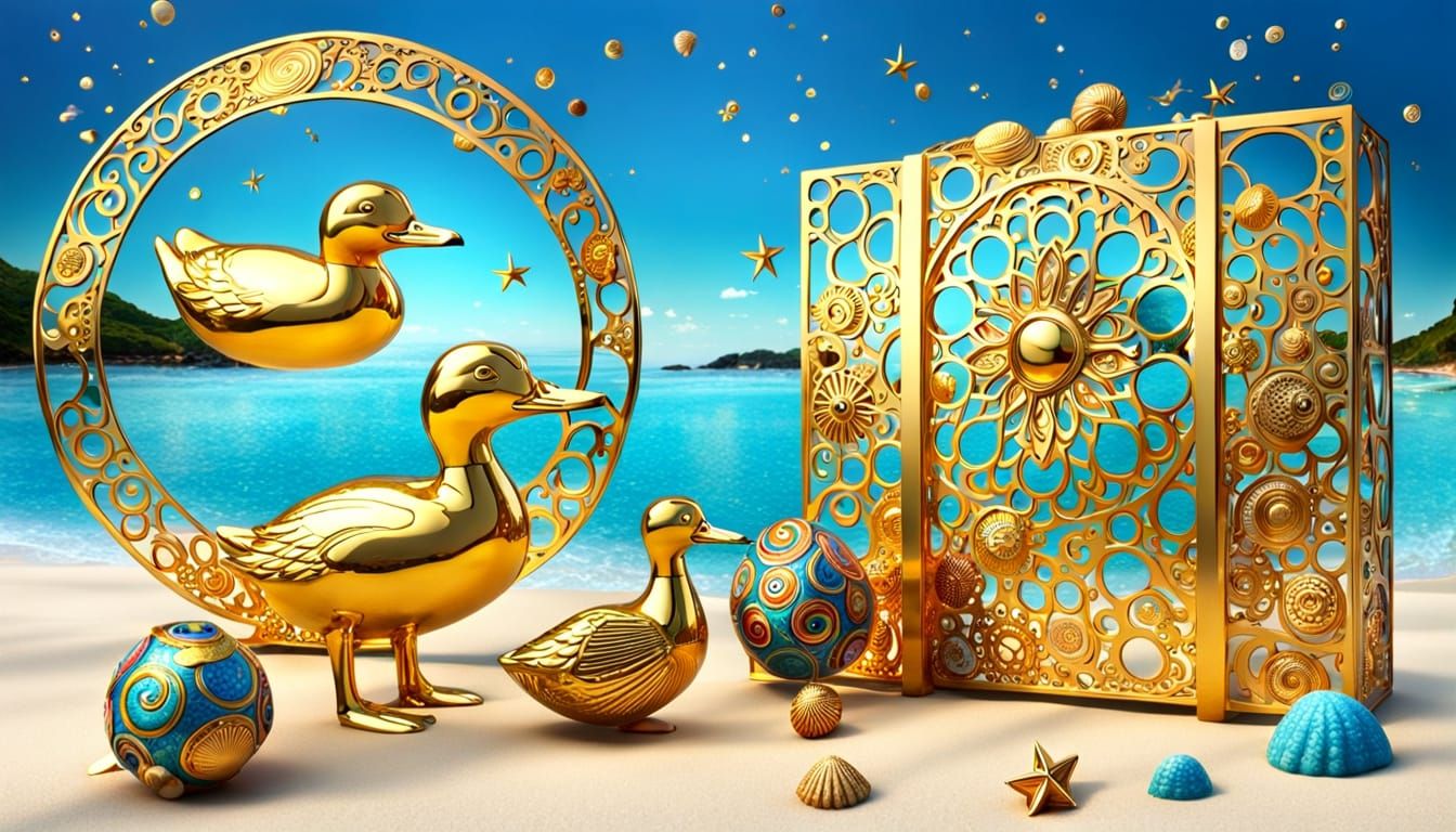 Hippie Beach Holiday in Klimt-Inspired Art Nouveau Style