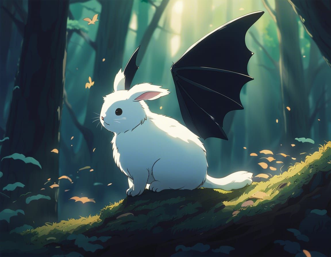 Lop Rabbit with Bat Wings in Anime Style