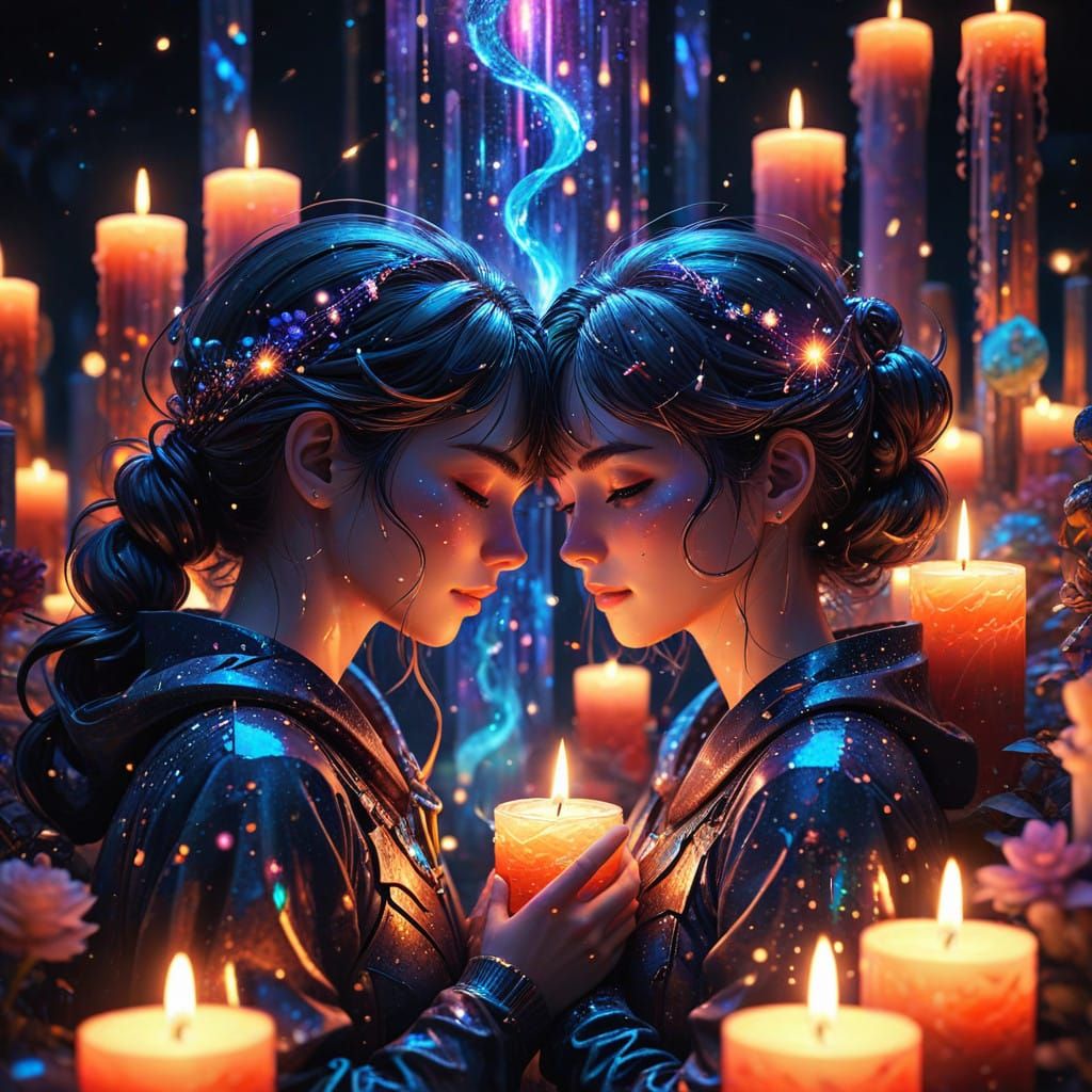 Cosmic Anime Candlelit Moments in Holographic Style